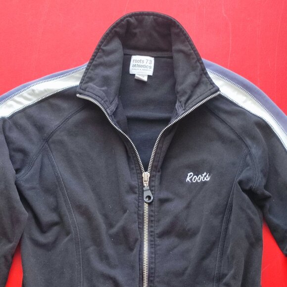Roots Athletics hoodie black with a grey and white stripe women's size XS - Picture 3 of 6